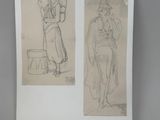 two drawings of a man and a woman standing next to each other