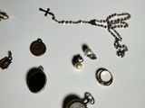 a white table with a bunch of different items on it