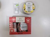 the body shop strawberry body butter, body scrub, and lip balm