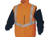 an orange and black safety vest with a zipper on the back
