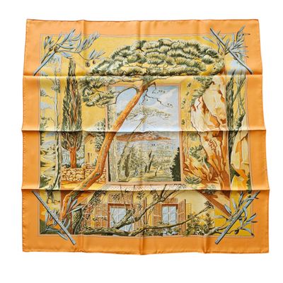 a picture of a yellow scarf with a picture of a forest