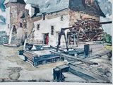 an image of a painting of a building with a clock tower
