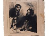 un vieux livre sur lequel figure l'image d'un homme et d'une femme assis à une table