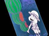 a drawing of a child holding a carrot in his hand