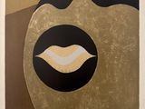 an image of a painting of a woman ' s face with a large smile on it