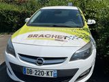 La voiture est garée sur le bord de la route, devant des buissons.
