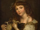 un tableau représentant une jeune fille tenant un chat dans ses bras