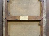 a painting of a wooden frame with a label on it