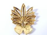 yellow gold plated brooch with two hearts and a leaf