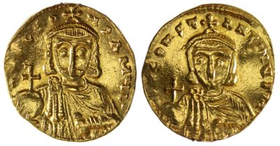 une pièce d'or sur laquelle figure le portrait de Jésus
