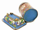 a small blue box with a floral design on it