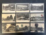 several old black and white photographs of various buildings and trees