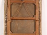 an old wooden picture frame with a rope hanging from it ' s side