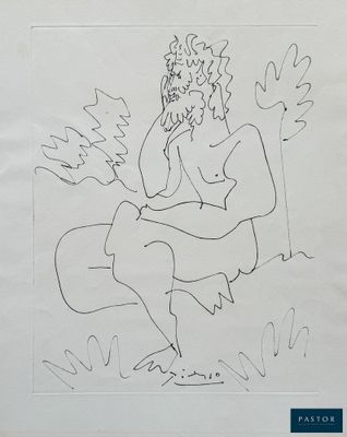 une image représentant le dessin d'un homme assis sur un banc