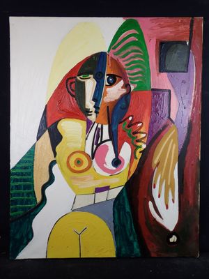un tableau représentant une femme avec une guitare accroché au mur