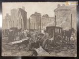 un dessin représentant une calèche tirée par un homme
