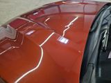 a close up of a car ' s hood with a sticker on it