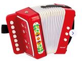 an image of a red and white accordion sitting on top of a white surface