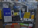 a large metal cart with many items inside of it