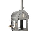 an outdoor pizza oven sitting on top of a metal cart