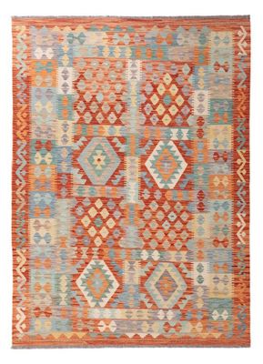 Kilim Afghan en laine Couleur rouge ,beige et bleu 249 x 176
