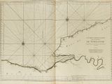 an old map of the coast of long island, new york, with a line of boats in the water