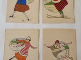 four vintage postcards of women playing golf and playing golf