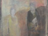 une peinture à l'huile représentant deux personnes debout l'une à côté de l'autre