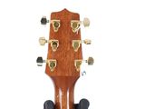 the headstock of an acoustic guitar on a white background