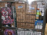 a metal cart with many items in it in a warehouse