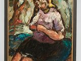 an oil painting of a woman holding a baby in her arms