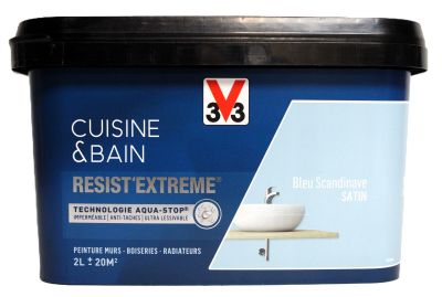 the container is full of blue and white paint on a white background