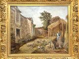 an image of a painting of a woman tending to a flock of sheep