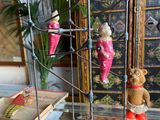 a display of toys on a stand in a living room