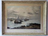 an image of a painting of boats in a body of water