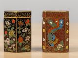 pair of chinese cloise enamel boxes with birds and flowers on them