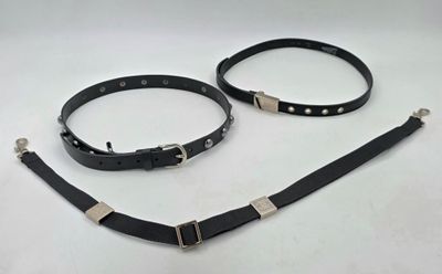 deux colliers en cuir noir avec des boucles argentées sur fond blanc