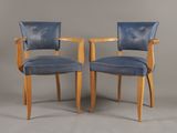 paire de fauteuils Art déco en cuir bleu et bois