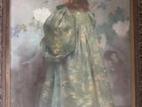 painting of a young girl in a green dress and hat