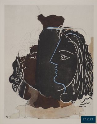 an image of a painting of a woman ' s face with a hat on her head