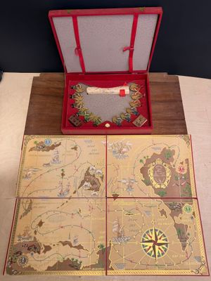 a red box with a map on it sitting on a table
