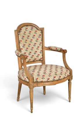 une image d'une chaise avec un dossier et des accoudoirs tapissés de fleurs