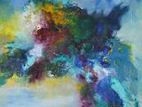 a painting of a vase of flowers on a table