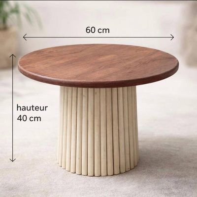 L'ot d'une table bi-color en bois, hauteur 40 cm diamètre plateaux 60 