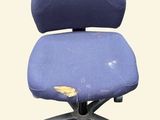 a blue office chair with a yellow bird on it