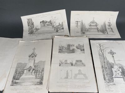 plusieurs dessins représentant un monument et un monument surmonté d'une croix