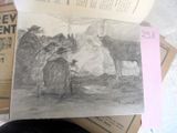 un dessin représentant une vache debout à côté d'une pile de livres