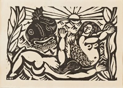 un dessin en noir et blanc représentant une femme et un homme dans un bateau