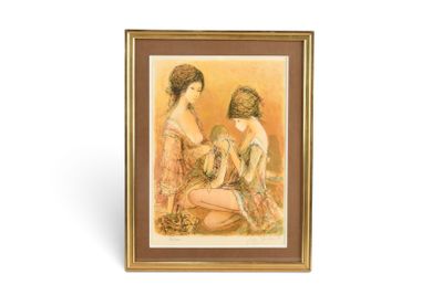 une image représentant un tableau où l'on voit deux femmes assises par terre
