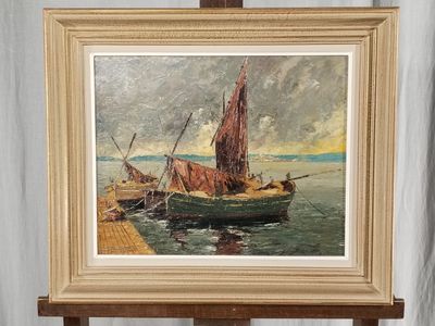 a picture of a painting of a boat in the water